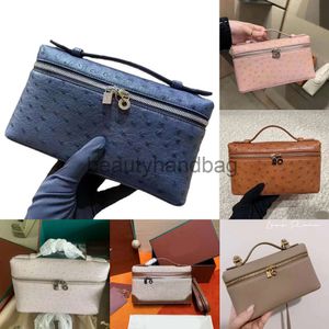 Loro Piano LP Lorospianasl LP19 Box -Tasche Frauen Lunchbeutel Designer Make -up -Tasche Echt Strauß Leder Leinwand Strangstrang Handtasche Zwei -Wege Reißverschluss Rucksack 1269