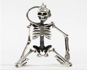 Foldable Skeleton Pendant Key Chain For Men Women Antique Silver Color Metal Alloy Skull Bag Charm Key Ring Car Keychain Keyring4462644