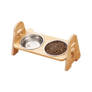 Tigelas de gato de cachorro elevado de bambu com suporte de água de água de alimentos de alimentos Raisable Greafin