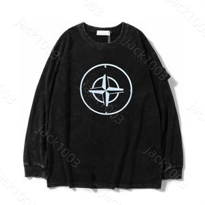 Wyspa nowe męskie bluzy Moda para T-shirt z długim rękawem kamienna odznaka haftowe logo vintage myj luźne bawełniane swobodne koszulę streetwearu Hip Hop 43002