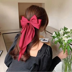 Elegant Bow Ribbon Hair Clip Fashion Simple Solid Satin Spring Clip Hair Pin Retro Headband with Clips Girls Hair Accessories