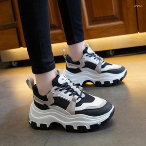 Fitness Shoes Women Chunky Sneakers Vulcanize Korean Fashion Female Black White Platform Thick Sole Running Casual Shoe Woman 011