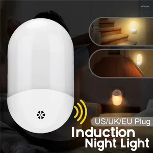 Nattlampor LED Motion Sensor Light Wall Plug i Dusk till Dawn Lamp Warm White Us/UK/EU för barn eller äldre Roo