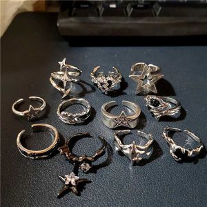 Anelli di banda KPOP Punk Gothic Punk Retro Estetica Geometrica stella irregolare Silver Ring Female Egirl Grunge Y2K Emo Jewelry Accessori Q240429