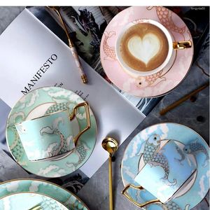 Mugs British Light Luxury Ceramic Coffee Cup Small And Saucer Set Household Afternoon Tea Flower Spoon