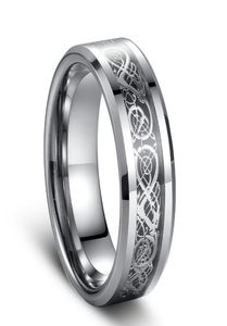 Siver Dragon Inlay Tungsten Carbide Ring Punk Style Fashion Jewelry Traditionell kultur Dragon Ring 8mm Wide S för par America3559050
