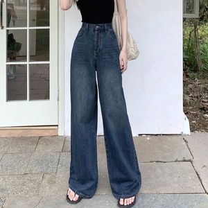 Raka jeans kvinnor vår sommaren hög midja vilda breda ben denim byxor mode streetwear lösa y2k jean byxor