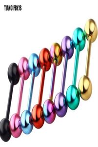 Steel Tongue Barbell Piercing 14G Anodized 8 Colors Ear Pircings Bar Rings Stud Nipple Earring Body Jewelry9539005