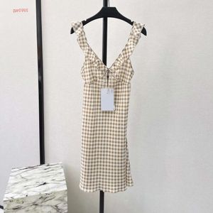 Womens Dress Silk Checkered Pattern Slip Mini Dress