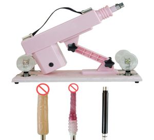 Pink Automatic Sex -Maschinen Set 6 cm einsenkbares Maschinengewehr mit 2 Dildoextensionsstangenverstellbare Geschwindigkeiten lieben Maschinen Sex Toy8552803