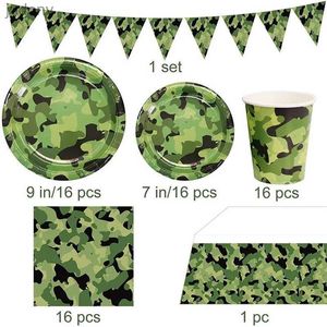 Disposable Plastic Tableware Camouflage Knife Army Green Camouflage Balloon Military Theme Board Cup Nagins Birthday Party Decoration Supplies WX