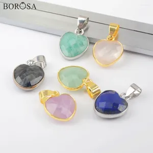 Pendant Necklaces BOROSA 5/10pcs Fashion Natural Gemstone Beads Faceted Necklace Heart Shape Golden Plated Stone For Jewelry Making