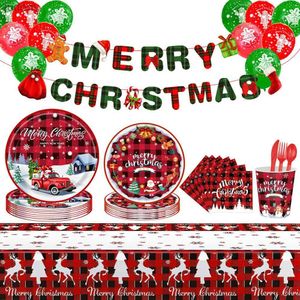 Disposable Plastic Tableware Christmas disposable tableware tablet computer Santa Claus red and white paper cups Christmas happy home party table decoration WX