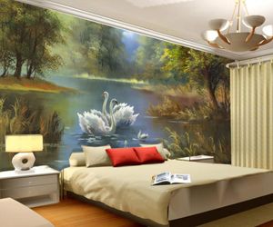 Elegante Swan Lake Wallpaper 3D PO Wallpaper Murais de parede personalizados Pintura a óleo Art Interior Design Interior Bedroom Coffee Shop Office 5169537