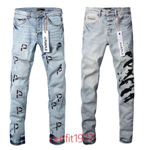 Purple Brand Jeans American High Street Jeans Hole Purple Ruin Robin Religion Pants Paint wyżej opracuj fioletowe dżinsy