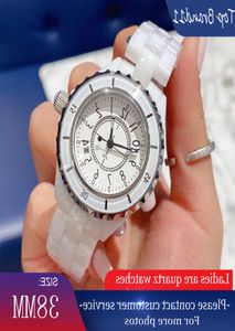 레이디스 쿼츠 시계 우아한 고급 고품질 세라믹 스톤 페이스 38mm 상단 브랜드 방수 흰색 다이아몬드 팔찌 스테인리스 스티 2208480