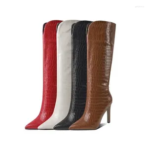 Boots 2024 Autumn And Winter Fashionable Crocodile Pattern Mid-sleeve High-heeled Catwalk BootsNO9