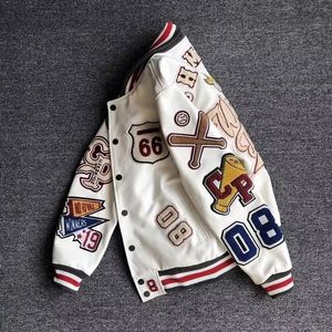 Y2K Baseball Uniform Jackets retro trend leather jacket Multi-letter embroidery white short coat Mens spring and autumn 240420