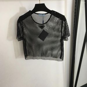 Women's T Shirts European And American Heavy Industries Street Fashion Hollow Water Diamond Mesh Short Open Navel T-shirt Top