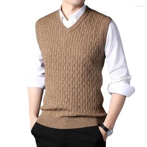 Men's Vests 2024 Autum Fashion Brand Solid Wool Pullover Sweater V Neck Knit Vest Men Trendy Sleeveless Casual Top Quality Clothing