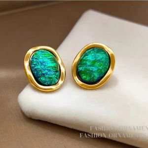 Earrings Resina Ear Stud Coppering Irregularidade Emerald Geometria Ligas ovais Vintage Green com Moda Touch Superior 240417