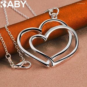 Pendants URBABY 925 Sterling Silver Double Heart Pendant Necklace 16-30 Inch Chain For Woman Fashion Wedding Party Jewelry Lovers Gifts