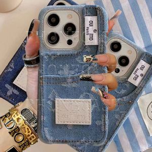 Güzel iPhone Telefon Kılıfları 15 14 Pro Max Luxury Textil Jeans Lu Kart Çanta Hi Kalite 18 17 16 15Pro 14PRO 13PRO 13 12 11 Logo Kutusu Mg ile Tasarımcı Kılıf