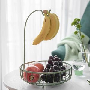 Dekorativa plattor Anti-Fall Iron Hanging Basket Anti-Deformed Banana Hook Design Fruit Art Drain Water Storage Rack soffbord