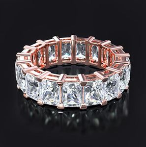 Cluster Rings Classical Sterling Silver Rose Gold Color CZ Eternity Proposal Ring For Women Wedding Engagement Bands Fine Jewelry4416610
