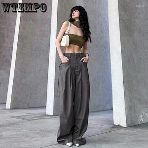 Women's Pants Vintage Grey Cargo Korean Fashion Lace Up Pocket Low Rise Casual Women Streetwear Sweatpants Y2k Aesthetic Trousers