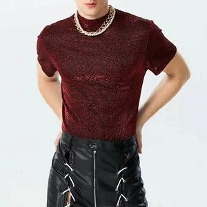 Streetwear Men Sexy Slim Fit Tops Modne drukowane stoisko z krótkim rękawem T-shirty Męskie Ubranie