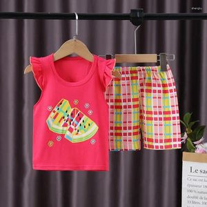 Kläder sätter 2024 flickor sommar baby söt tecknad flamingo tryck ärmlösa tank tops med shorts barn casual kläder