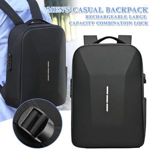 Ryggsäck män bärbar avslappnad stor kapacitet blixtlås dagpack säkert lösenord lås vattentätt med USB laddning port bärbar väska