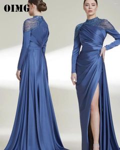 Party Dresses OIMG Design High Neck Prom Long Sleeves Saudi Arabic Satin Beading Sexy Split Women Evening Gowns Formal Dress