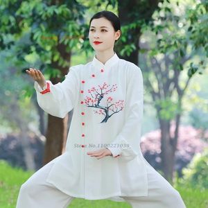 Ethnic Clothing 2024 Chinese Tai Chi Wushu Uniform Vintage Flower Print Training Exercise Martial Arts Wingchun Morning Sport