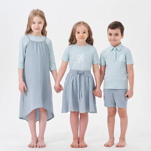 AP Print Muslin Set Kids Boys Girls Girl Summer Cotton Top con pantaloncini Abbigliamento casual 240418
