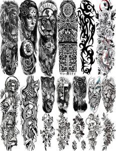 Voller Arm Temporäres Tattooshülle für Männer Frauen realistische falsche Tatoos Krieger Lion Tiger Blume Tatoo Aufkleber9199798