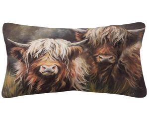 CushionDecorative Pillow Highland Cow Horse Cushion täcker djurmålning Beige linne fall 30x50 cm soffa dekoration6213167
