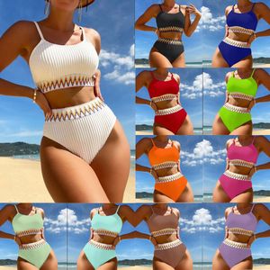 Women's Swimwear Qianmo Clothing 2024 High Waist Split Swimsuit Womens Multi Color New Bikini Sexy Bikini