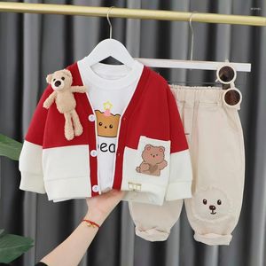 Zestawy odzieży Baby Spring Autumn Zestaw 2024 Children Chłopcy Kreskówka Kreskówka Cardigan Cardigan T-shirt Długie rękaw