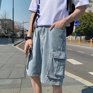 Summer American Thin Denim Shorts Fashionable Mens High Quality Loose Straight Leg Travel Shopping Retro Large Pocket Jeans 240415