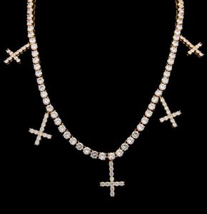 Hip Hop 5mm CZ Cross -Tenniskette aus Zirkon 1 Reihen Tenniskette Halskette Hip Hop Jewelry7491009