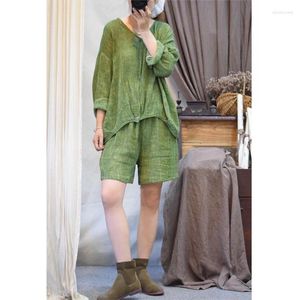 Studiosi da donna Johnature 2024 Woman Spring Original Linen Solid Solid Vintage Casual Suit Fashion Chinese Single Breasted