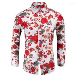 Mäns casual skjortor herr långärmad hawaiiansk skjorta sommarblommor för män plus storlek m-xxxxxxxl single breasted streetwear