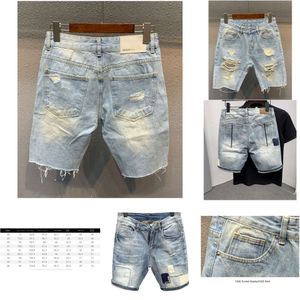 Mens Jeans Ripped Denim Shorts Light Blue Fifth Pants Trendy Allmatch Loose Woolen Split Ing Short 230519