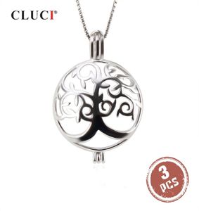 Cluci 3pcs Round Life Tree Frauen für Halskette machen 925 Sterling Silber Pearl Anhänger Schmuck SC303SB6040695