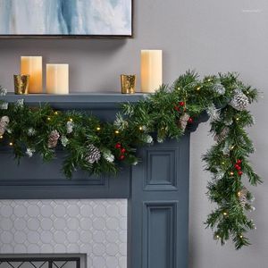Decorative Flowers Foot Artificial Mixed LED Christmas Garland With Frosted Branches Red Berries And Pinecones Green/Clear Mini Wre