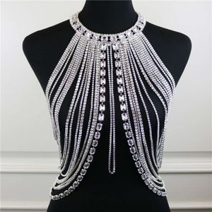 Kostymtillbehör mode Nya Tassel Rhinestone Nightclub Party Chest Sexig Crystal Jewelry Body Chain Accessories