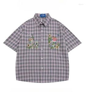 Camisas casuais masculinas desenho animado de desenho animado retro solto de camisa de mangas curtas de verão estilo salão de hip-hop Roupas ropa para homens