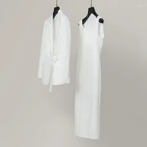 Sukienki robocze triacetan dwustronny satynowy garnitur/sukienka Women White Dress Suits Formal Blazer